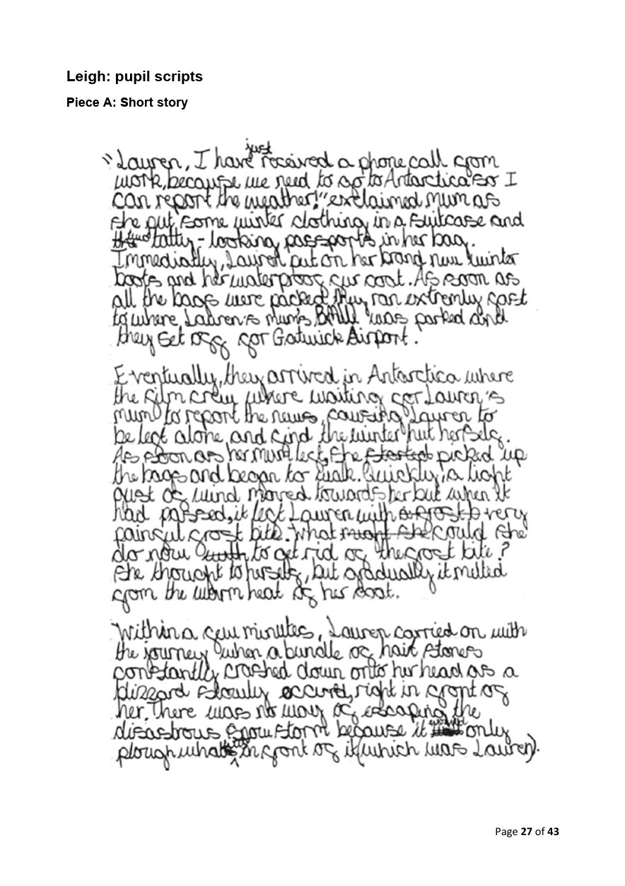 STA Year 6 Leigh pupil script, Piece A short story