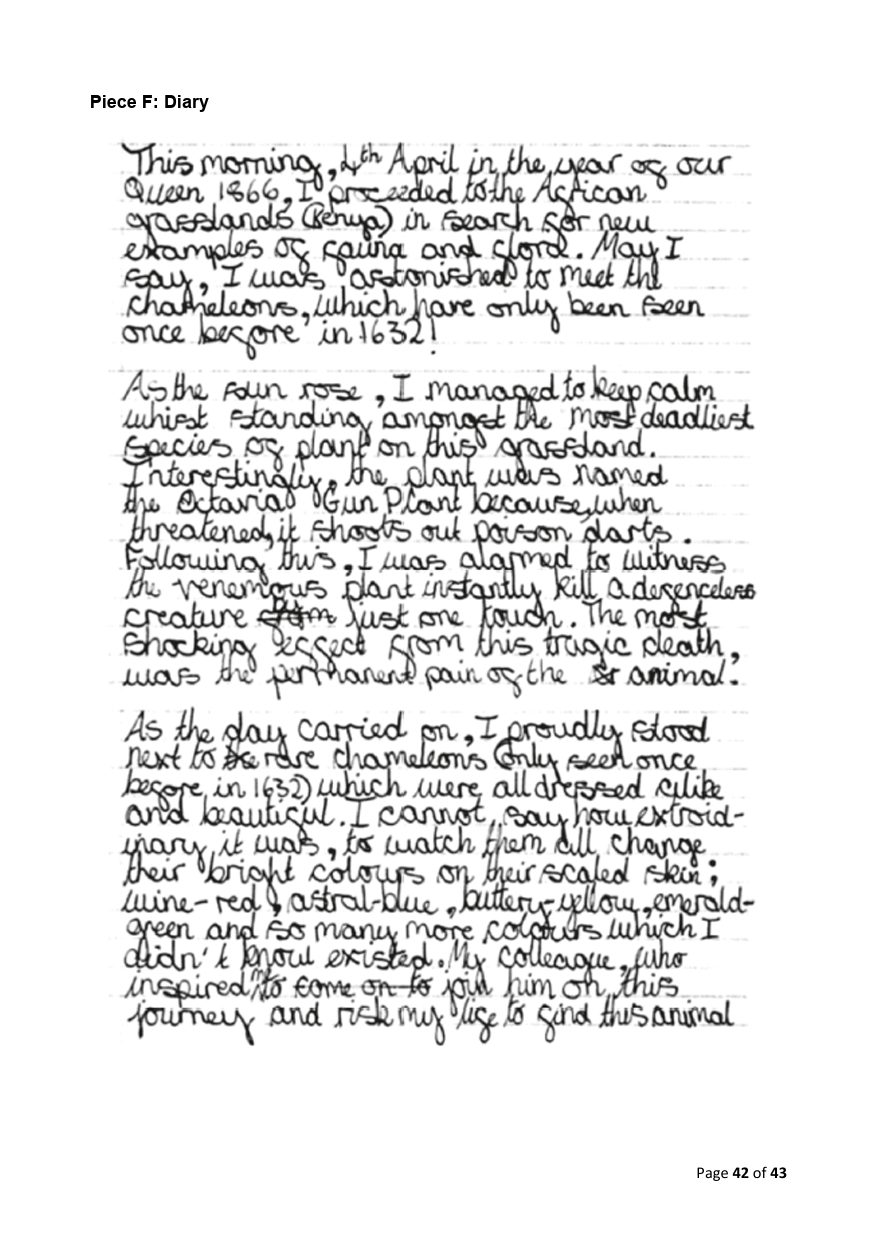 STA Year 6 Leigh pupil script, Piece F diary