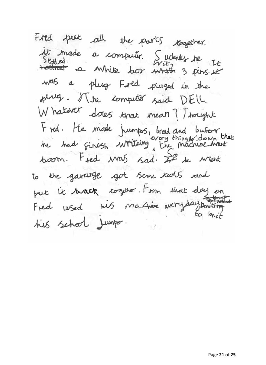 STA Year 2 Kim pupil script, Piece C narrative