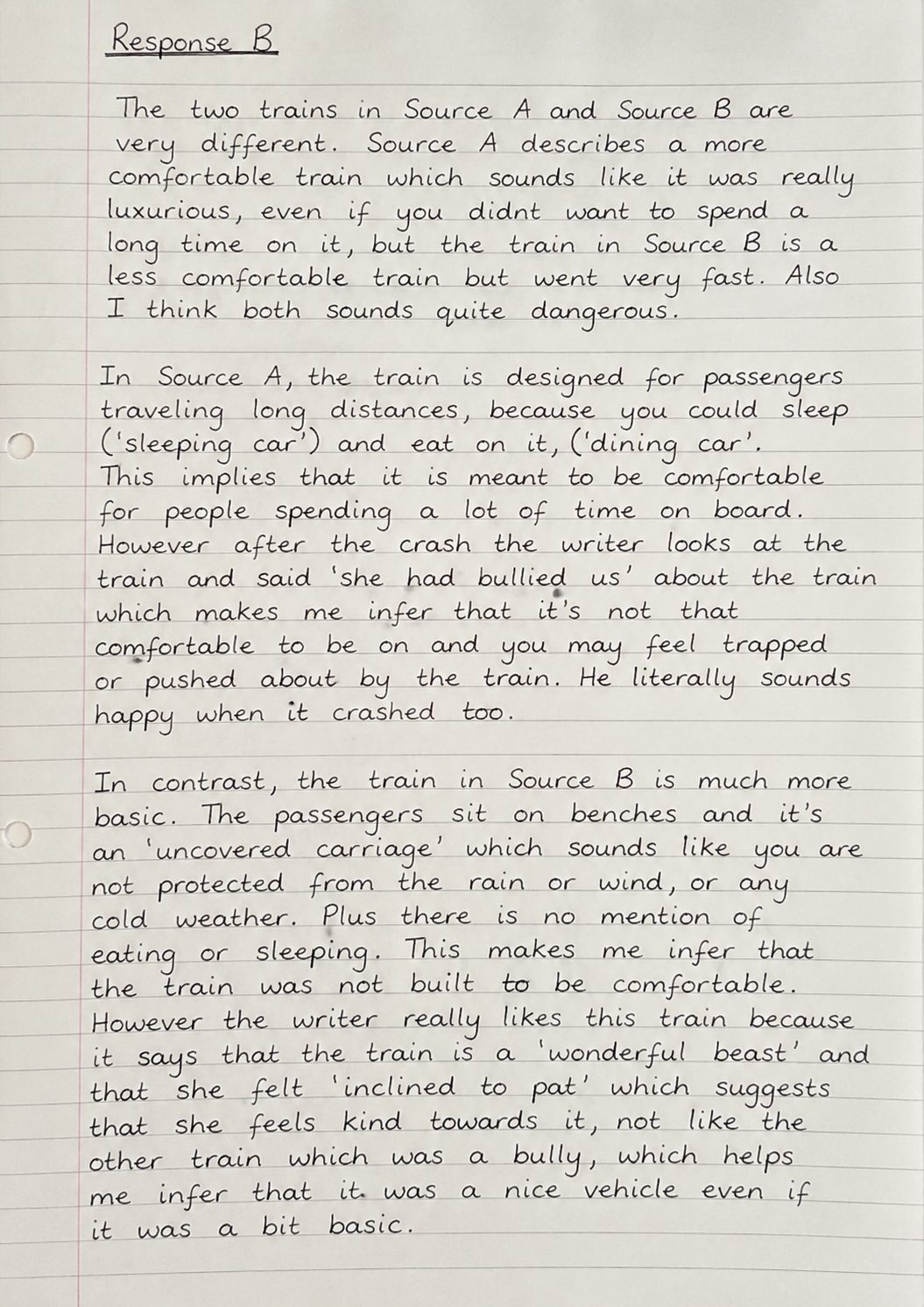 Handwritten AQA Paper 2 Question 2 Response B, published as a Level 3 summary comparison